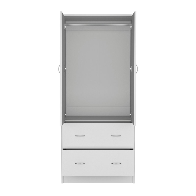 Armoire avec portes doubles, 2 tiroirs et tringle, Blanc