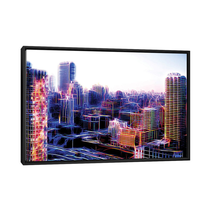 « digital immeubless » sur toile, H 18 po x l 26 po x P 1,5 po, Toile encadrée noire, Pas de tapis