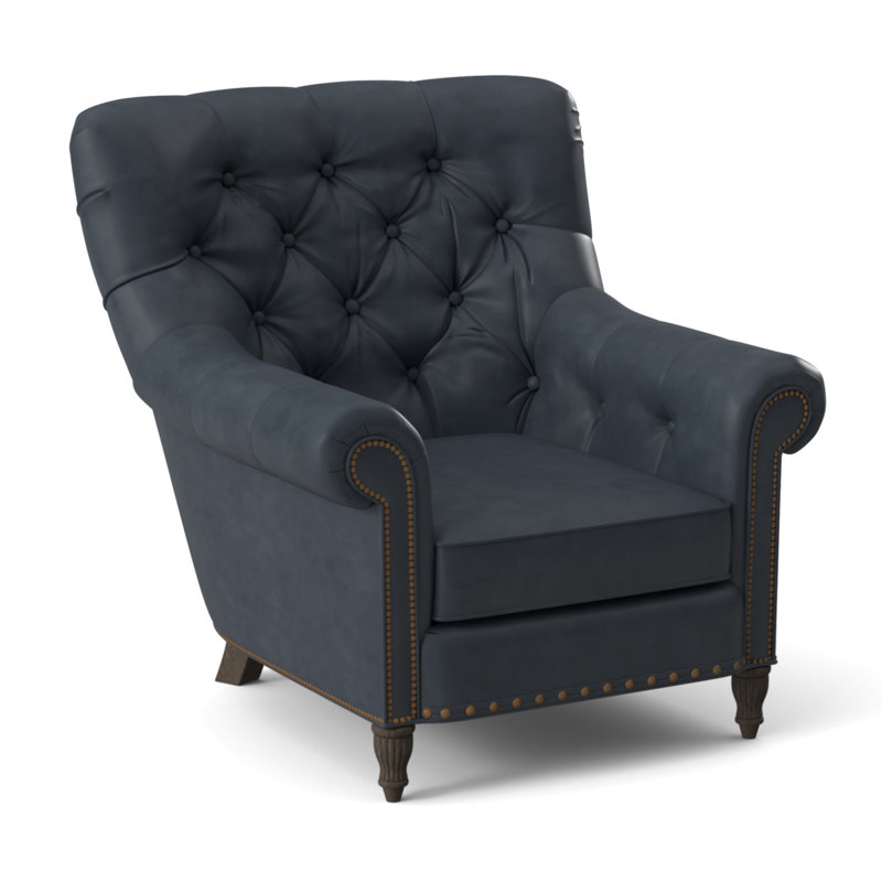 Kirby Leather Club Chair, #9 & #54 Natural, Aline Light Gray Stonewash Genuine Leather, Cobblestone
