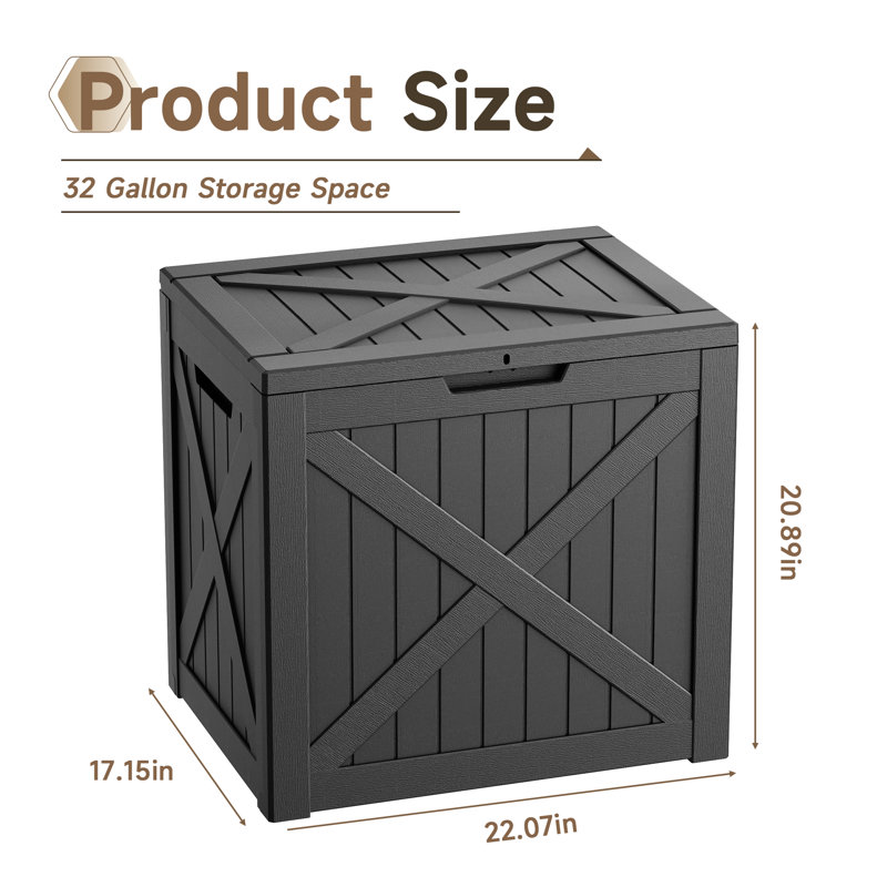35 Gallon Water Resistant Lockable Resin Deck Box(Black), Black