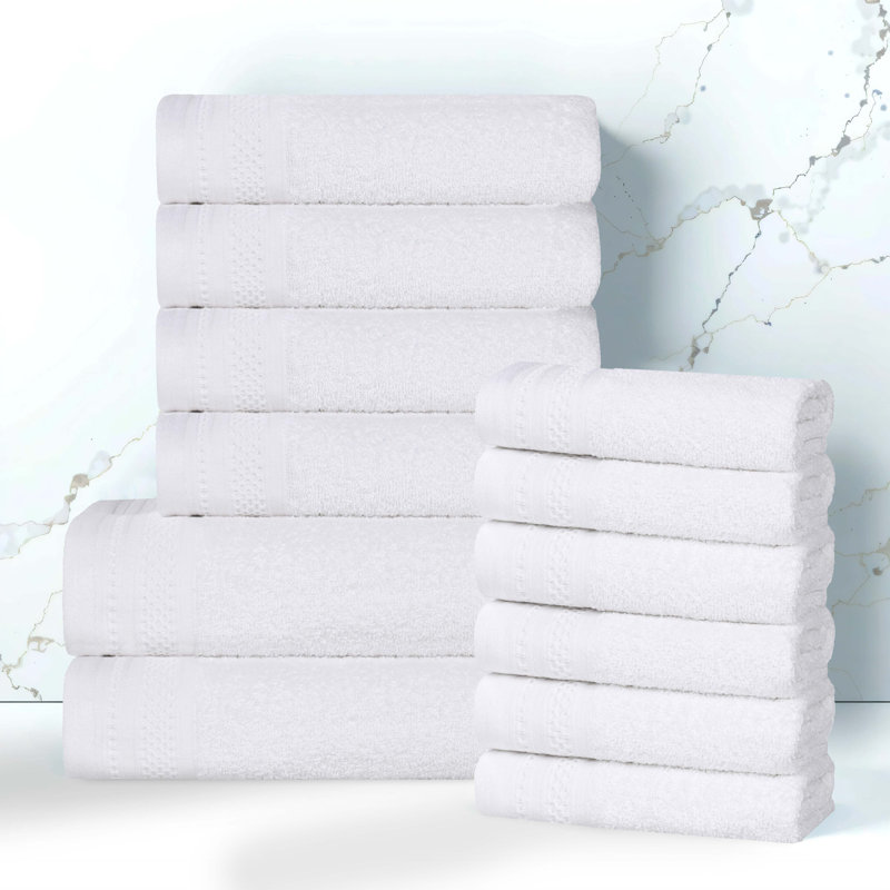 Josann 12 Piece 100% Cotton Honeycomb Jacquard & Solid Bath Towel Set, White
