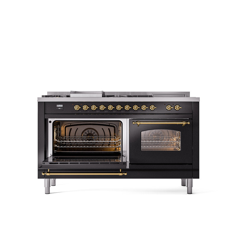 ILVE Nostalgie II Series 60 inch Dual Fuel Range with 5 Sealed Burners, Griddle, Frenchtop (Glass Door), Liquid Propane