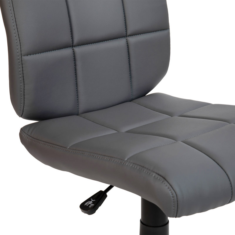 Mid-Back Quilted Vinyl Swivel Task Office Chair, No Arms, Grey
