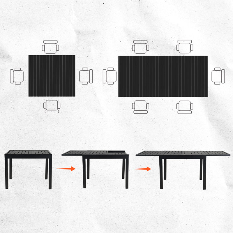 7-Piece Wicker Dining Set With Steel Extendable Table, Dark BlueCushion/Brown Frame