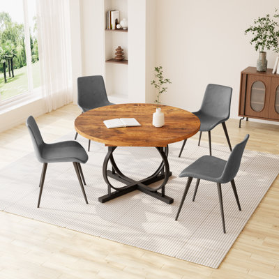 Clanton 59''Round Dining Table Set, Mid Century Modern Round Dining Table For 4-6 Person