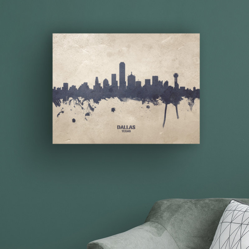 «Dallas Texas Skyline Concrete» par Michael Tompsett, impression sur toile tendue, H 35 po x l 47 po x P 2 po