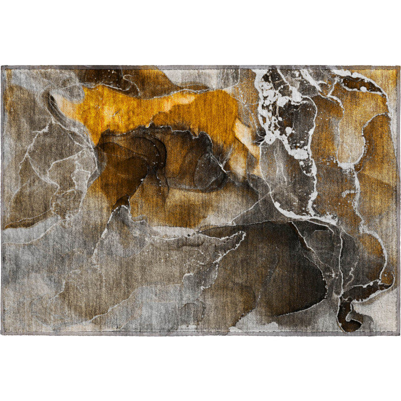 Premium Machine Washable Cerrito AMF503 Brown Rug, Rectangle 1'8" x 2'6"