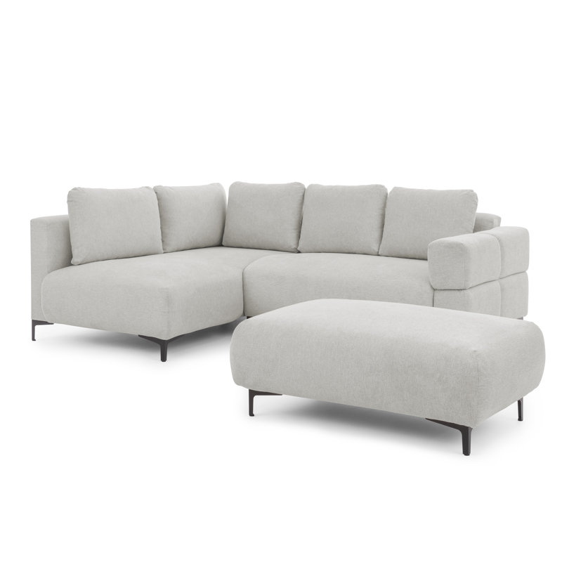Footstool Cardea In A Design, Made Of Soft Textured Fabric With High Seating Comfort, Light Grey