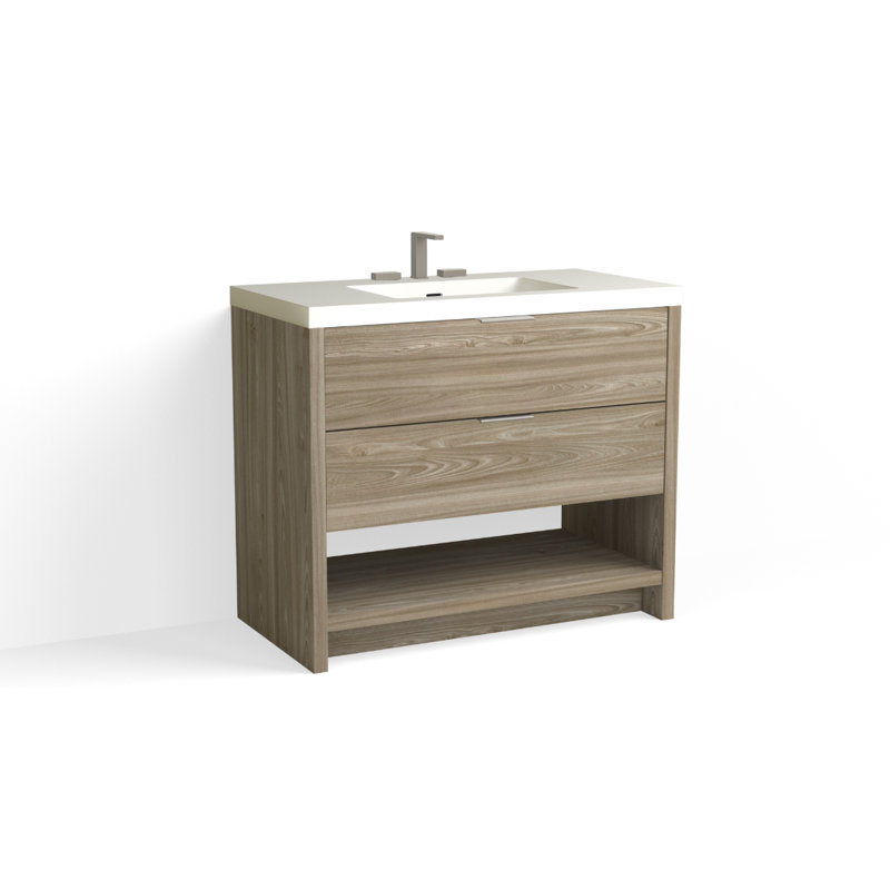 Vue 42" W Freestanding Single Bathroom Vanity, White Nanomatte, Polished Nickel, Matte White/Single