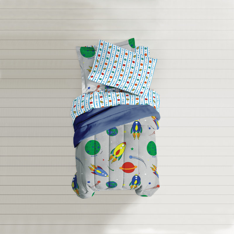 Gray Twin Microfiber Space Rocket Bed in a Bag Set