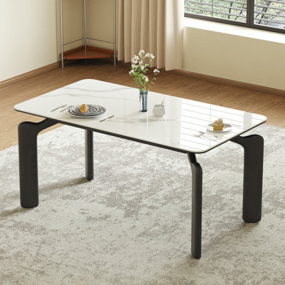 59"Modern Rectangular Ceramic Stone Dining Table With Curvy Legs