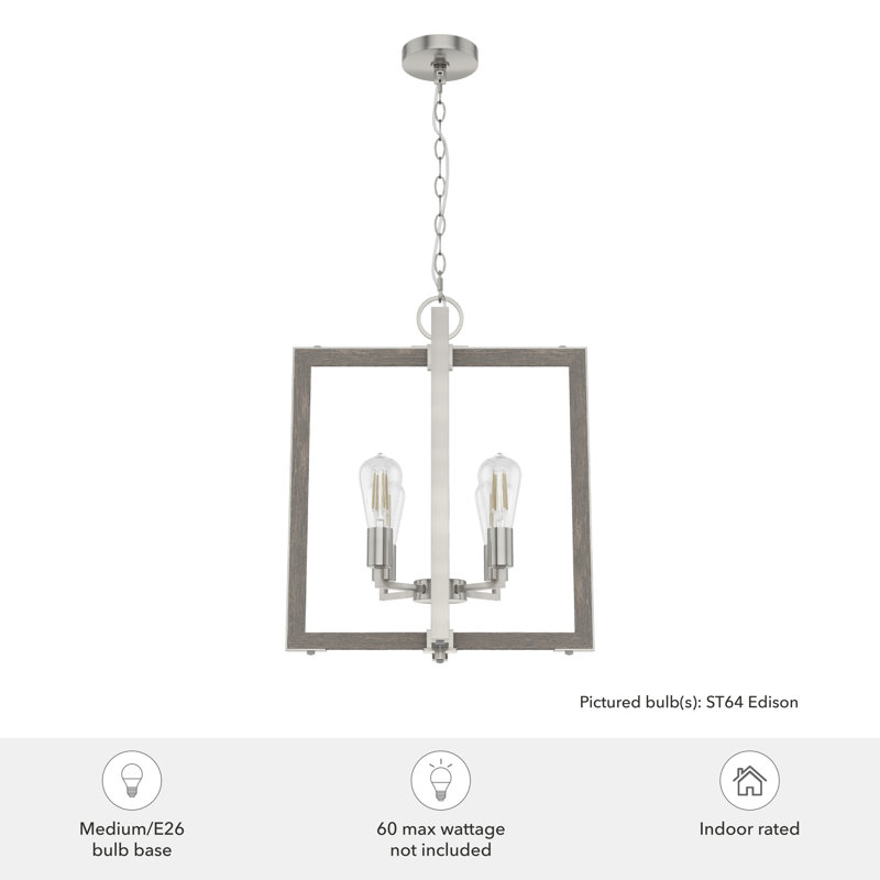 Luminaire suspendu 4 lumières Woodburn, Nickel brossé