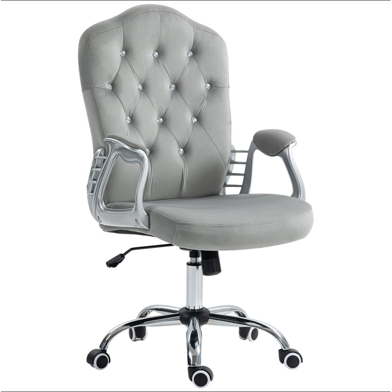 Chaise de bureau à domicile Vinsetto, chaise d'ordinateur en velours, chaise de bureau capitonnée à boutons avec roulettes pivotantes, hauteur réglable et fonction d'inclinaison