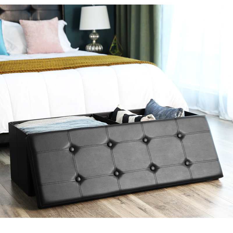 110cm Wide Rectangle Solid Colour Ottoman with Storage, Black