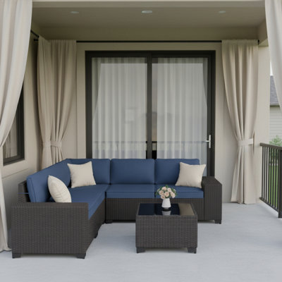 5-Person All-Weather Outdoor HDPE Rattan Sectional Sofa Set with Cushions and Wide Armrests