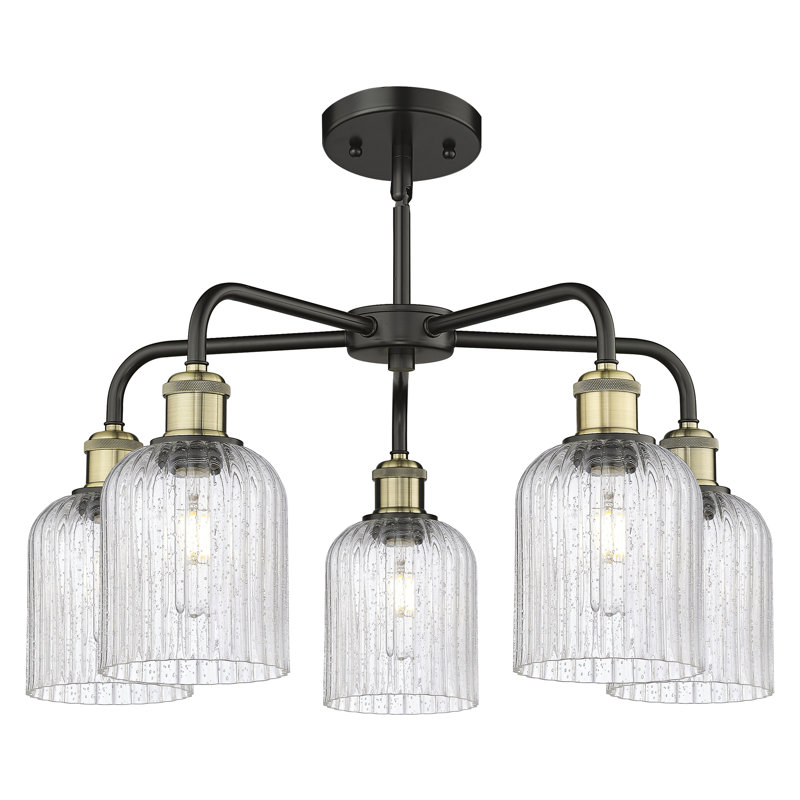 Lustre suspendu à 5 lumières de 23 po Ballston - Trig, Laiton antique noir, Grainé