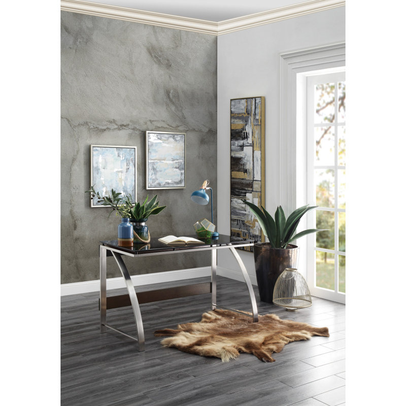 Meuble de bureau moderne avec plateau en verre et cadre en acier inoxydable 1 pièce