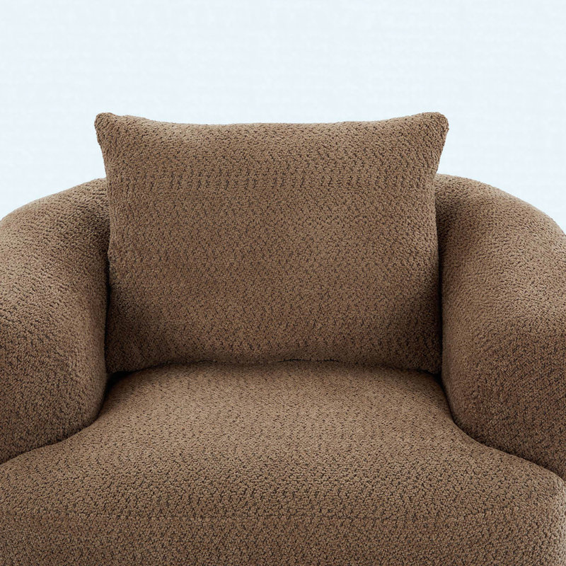 38.2" 360° Swivel Barrel Chair, Upholstered Accent Chair With Included Throw Pillow, Dark Brown