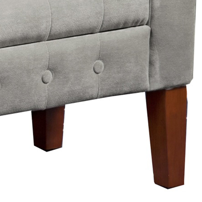 Banc de rangement à couvercle rabattable rembourré, Velours gris clair