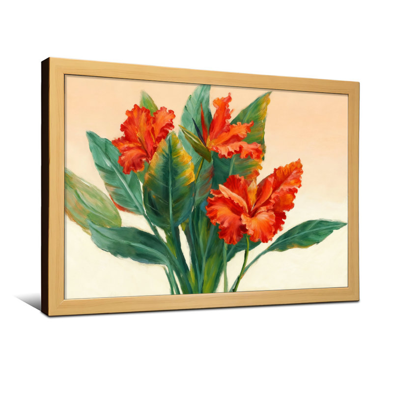 Plantes et fleurs Fleurs rouges éclatantes avec feuilles vertes, H 24 po x l 36 po, Toile tendue, Ne s’applique pas