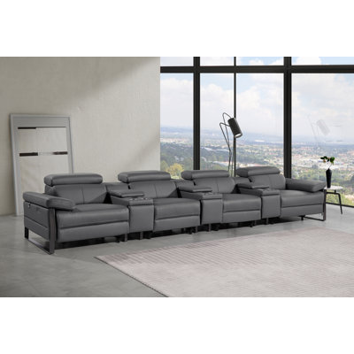 Top Grain Italian Leather Modular Power Triple Reclining Sofa With Triple Consoles & Power Reclining Headrests