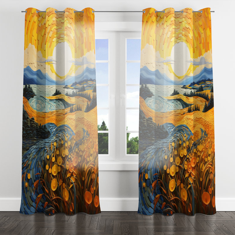 Anani - Rideau à œillets Vangogh - Velours obscurcissant - 1 panneau, L 52 po x L 63 po, Œillets argentés