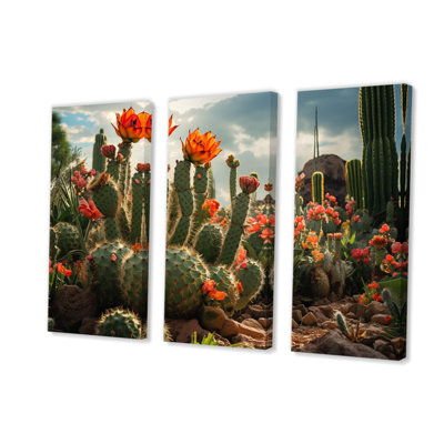 Cactus vert corail II sur toile, reproduction de 3 pièces
