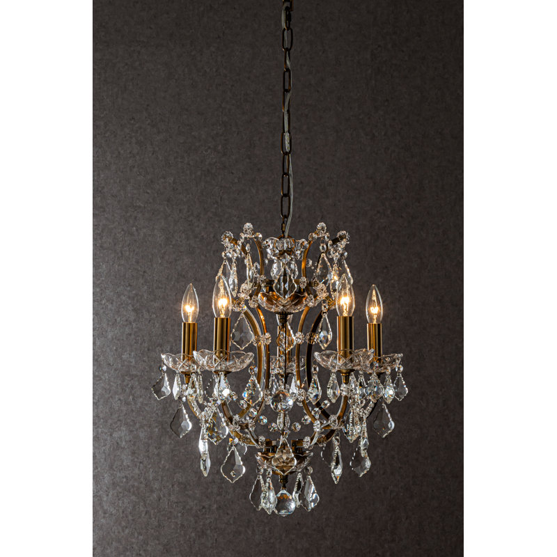 Kimitra 5-light W18" French Chic Candlestick Crystal Empire Chandelier In Antique Gold
