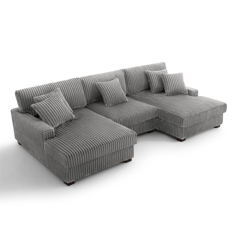 3 Seater Sofa & Chaise, Light Grey Polyester/Foam Padding