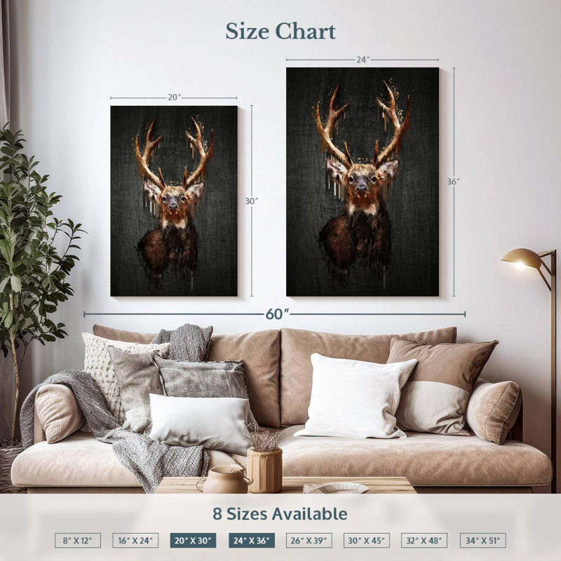 Brampt Grunge Deer On Black, 36" H x 24" W