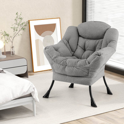 Winston Porter Large Lazy Chair With Cozy Head Pillow Stylish Tufted Back & Seat Armrests
