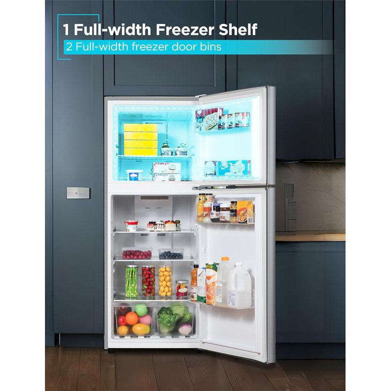 BLACK + DECKER 12.1 Cu. Ft. Top Mount Refrigerator with Freezer, 2 Door Refrigerator with Top Freezer and Adjustable Temperature Control, ENERGY STAR, BR1210HS, Stainless Steel Look