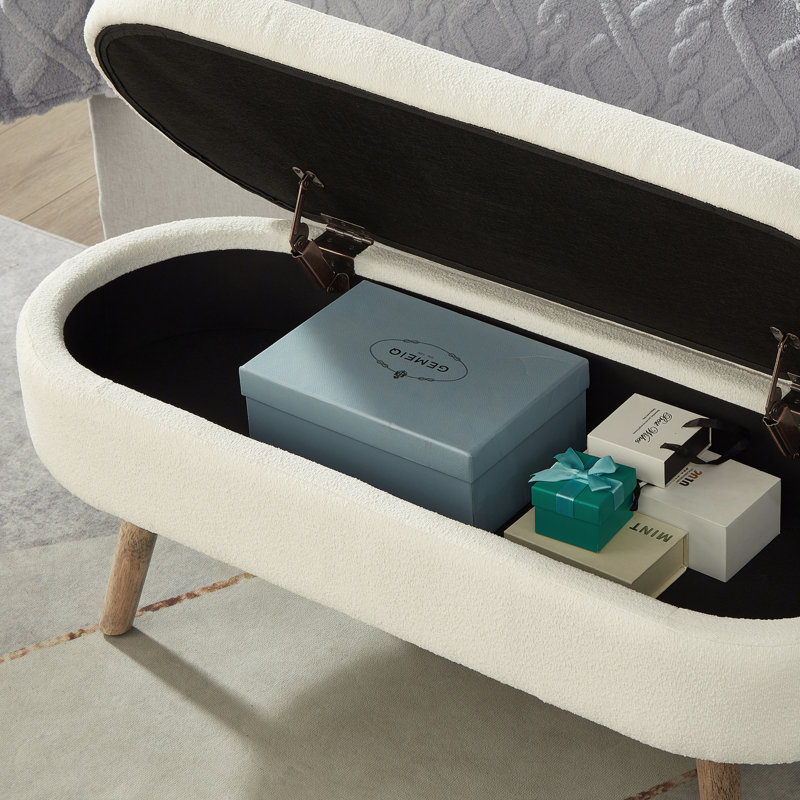 Oval Boucle Storage Ottoman Bench, Ivory