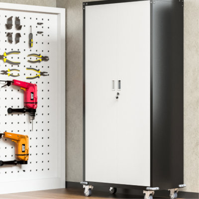 Lockable Metal Storage Cabinet With 4 Adjustable Shelves - For Garage Home And Office Use 71'' Locking Doors Organization