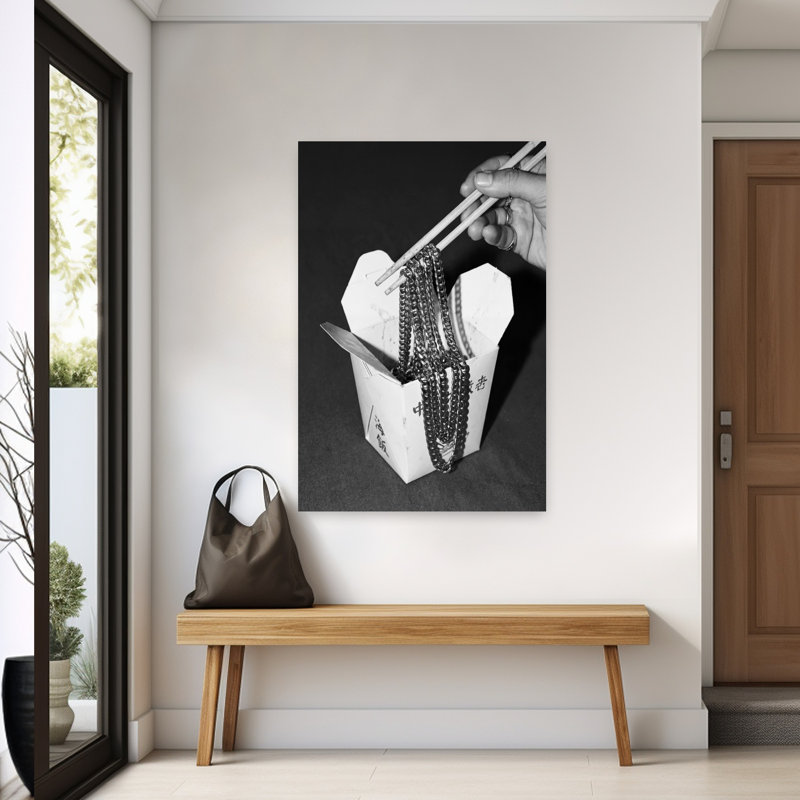 Nouilles dorées rétro, art mural rétro, H 60 po x l 40 po, Blanc