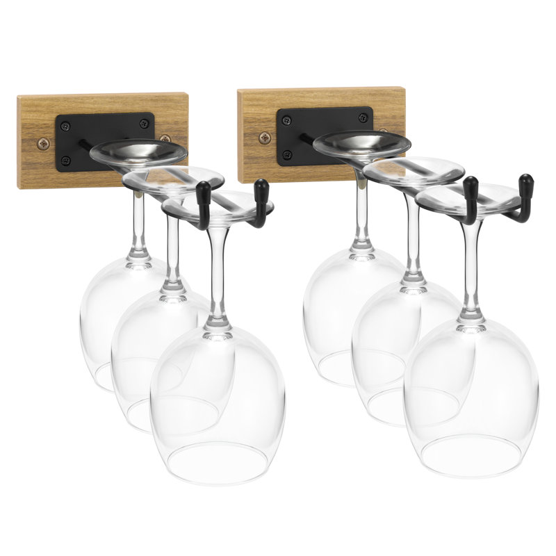 Wall Mounted Glass Stemware Rack Set, Mahogany