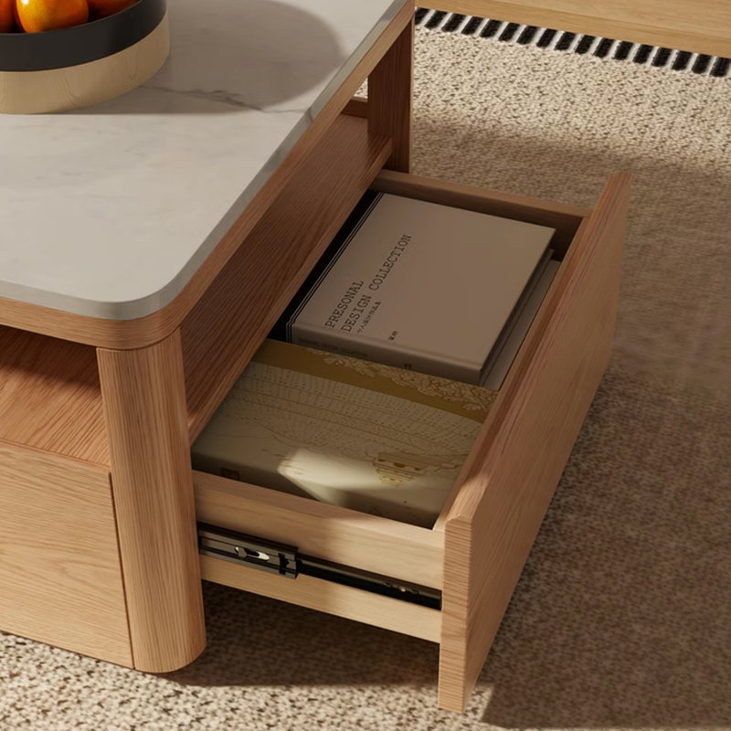 Table basse moderne simple en bois massif, Burlywood, Blanc