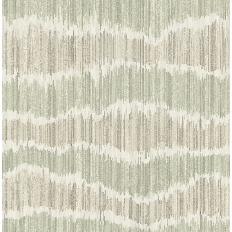 Papier peint à rayures ikat vert Wiggle, Natural/Green
