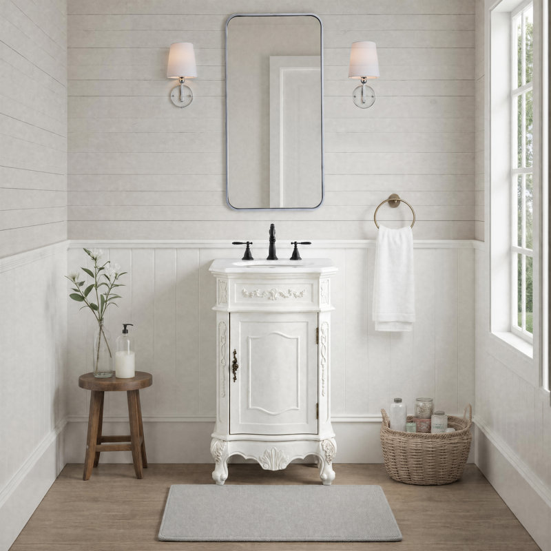 Ensemble de meuble-lavabo simple 21 po Lunette, Blanc antique, Blanc Ivoire