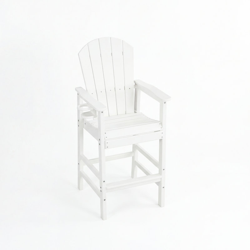 Chaise blanche à hauteur de bar, résistante aux intempéries, pour la piscine et la terrasse, avec porte-gobelet pour l'extérieur
