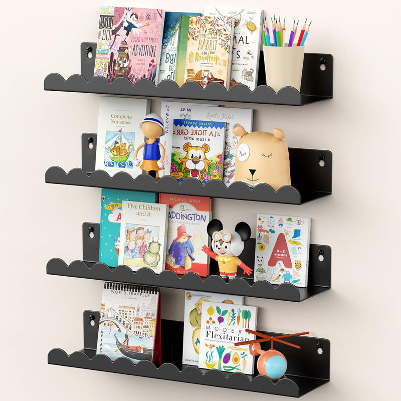 Tablettes flottantes, 4 pièces, noir
