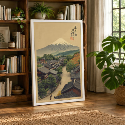 Mountain Over Settlement Japandi - Wrapped Canvas
