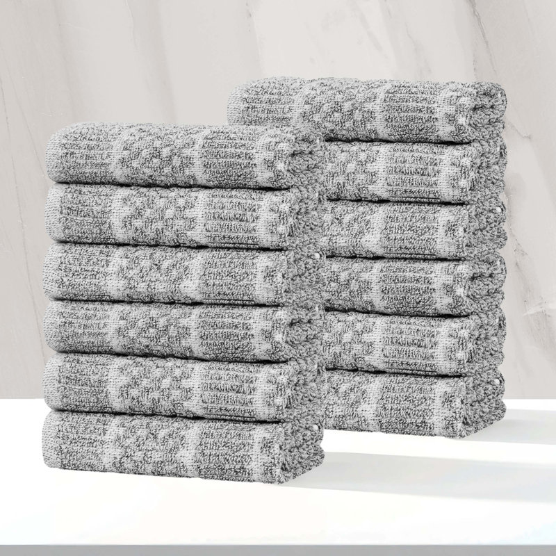Naples Viscose Cotton Blend Medium Weight Textured Checkered and Ribbed Face Towels Washcloths, Charcoal
