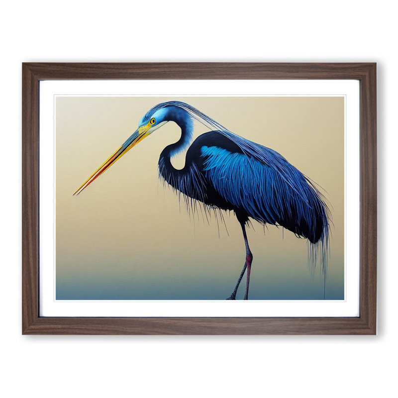 Magnetic Heron Bird - Framed Print, 34cm H x 46cm W x 2cm D, Walnut
