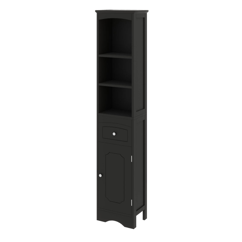 Tall And Slim Freestanding Storage Cabinet With Drawer And Door, Black
