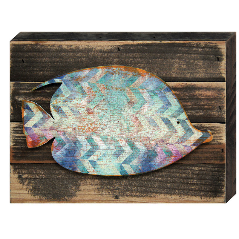 Décoration murale planche en bois tropical fish, H 12 po x l 18 po x P 1,5 po