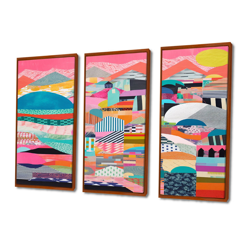 Ensemble de salon mural Billerica - Collages abstraits, Cadre flottant brun, H 40 po x l 60 po x P 1 po