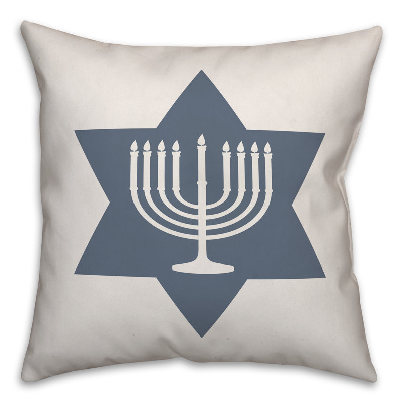  Coussin Simple Star of David Menorah, 16 po x 1 po, Polyester/ Bourre en polyester