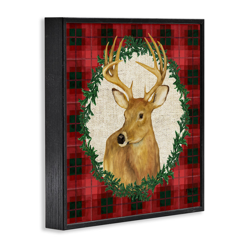  «Deer on Plaid & Wreath», art de la giclée encadrée par Paul Brent, H 24 po x l 24 po, Noir