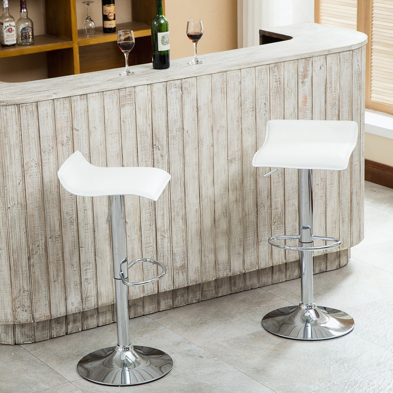 Tabourets pivotants réglables contemporains avec siège et ensemble de 2 sièges chromés, Blanc